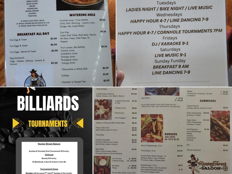 Hunter Street Saloon Menu