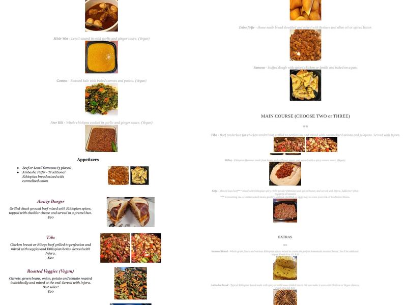 Biruh's Kitchen Menu