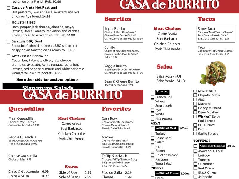 Casa de Sweets Menu