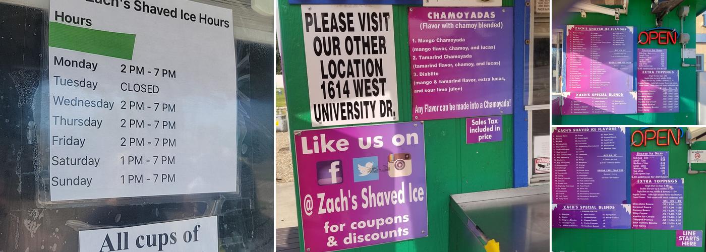 Zach's New Orleans Style Shaved Ice Menu