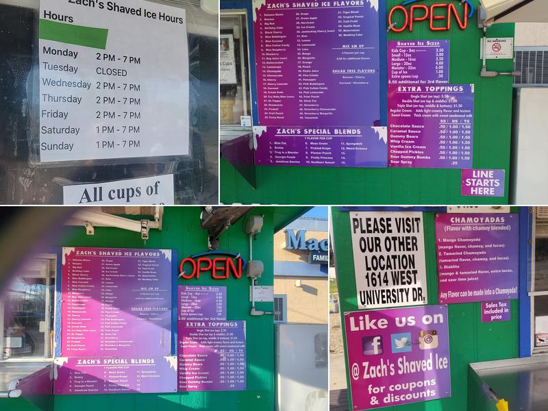 Zach's New Orleans Style Shaved Ice Menu