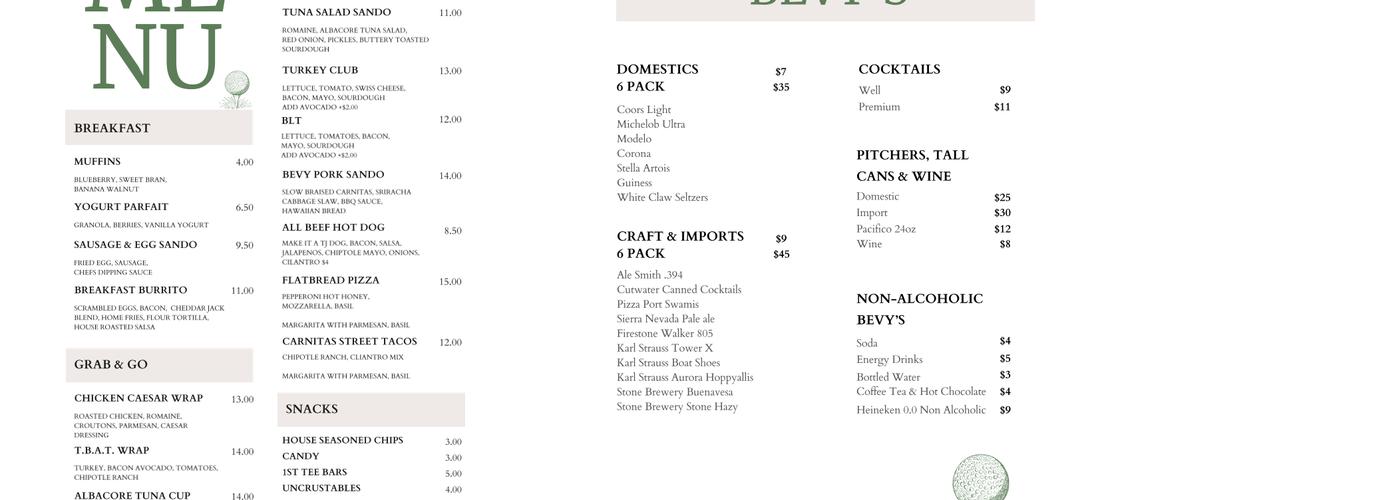 2Oaks Pub Menu