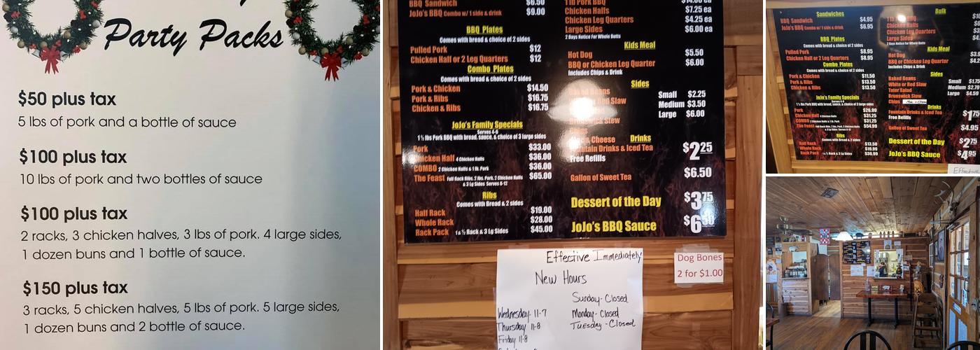 Jo Jo's Backyard BBQ Menu