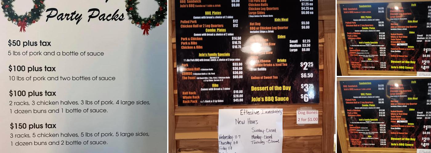 Jo Jo's Backyard BBQ Menu