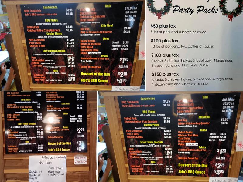 Jo Jo's Backyard BBQ Menu