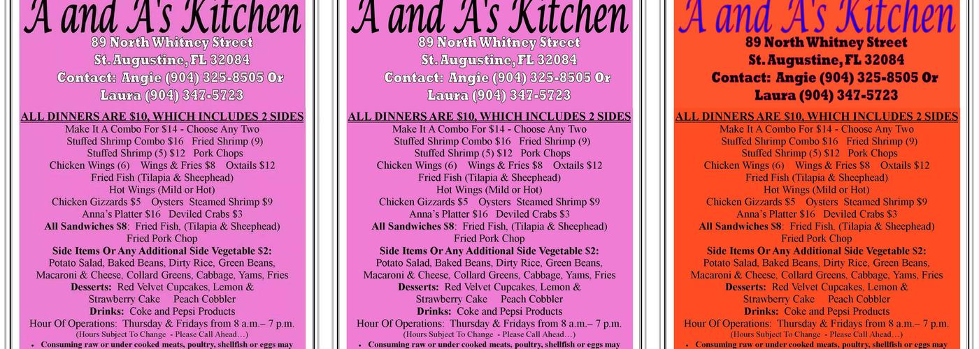 A And A's Kitchen Menu