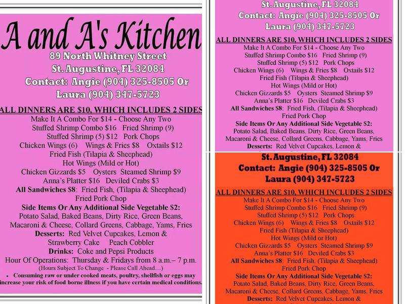 A And A's Kitchen Menu