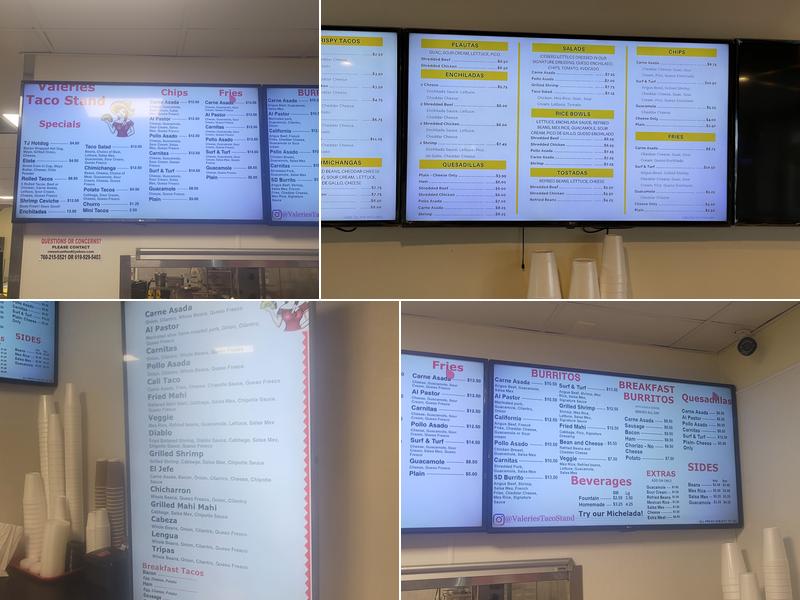 Valerie’s Taco Shop Menu