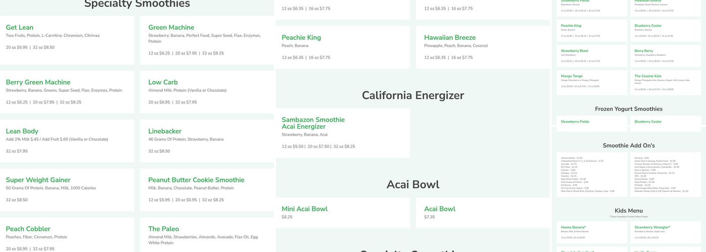Smoothie Zone Menu
