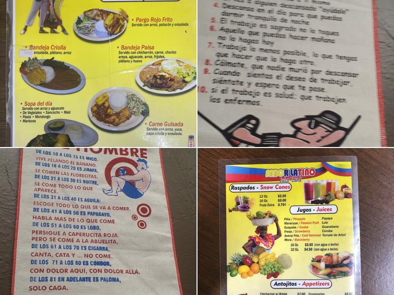 Sabor Latino Juice Land Menu