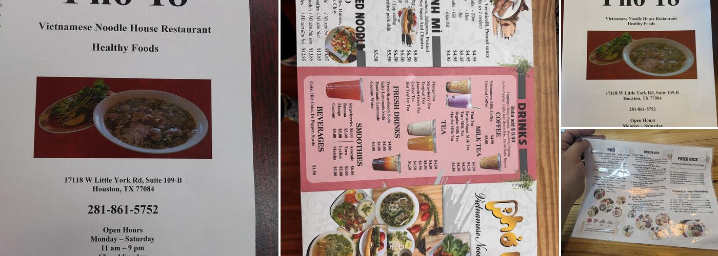 Pho 18 Menu