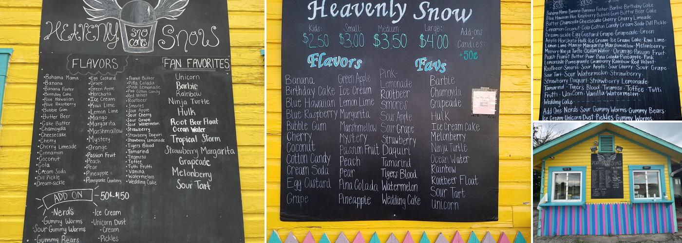 Heavenly Snow Sno Cones Menu