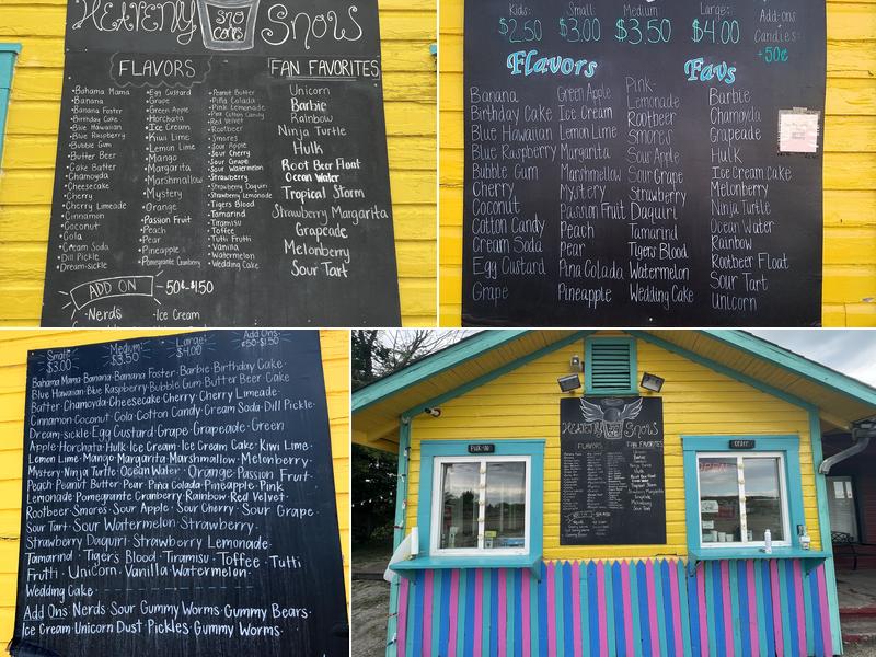 Heavenly Snow Sno Cones Menu