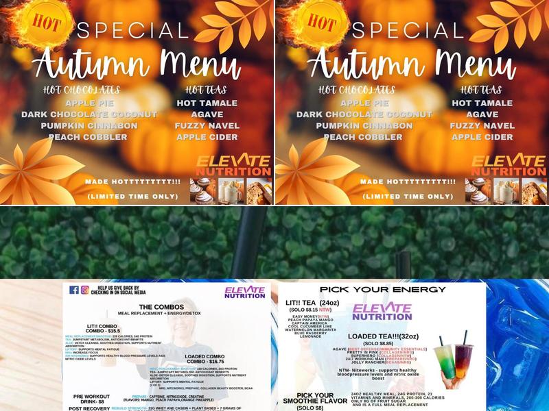 Elevate Nutrition Menu