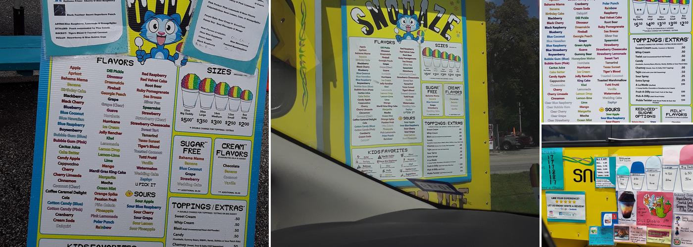 SnoDaze Shaved Ice Menu