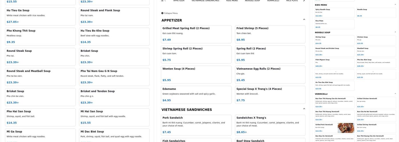 Pho X Trang's Menu