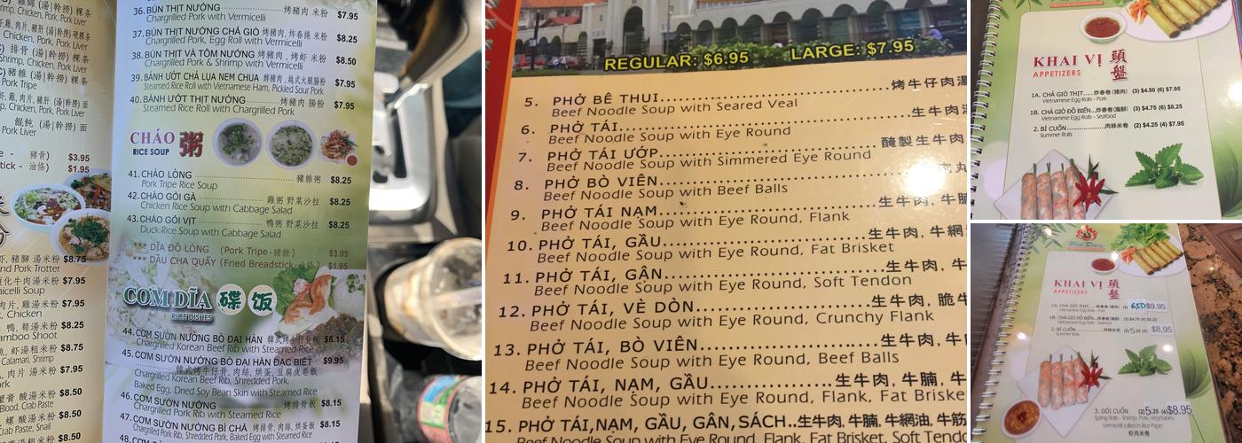 Pho Dung Menu