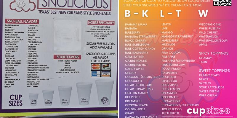 Snowconelicious Menu