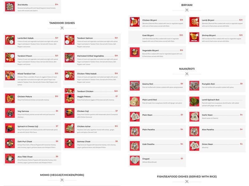 Namaskar Foods Inc Menu