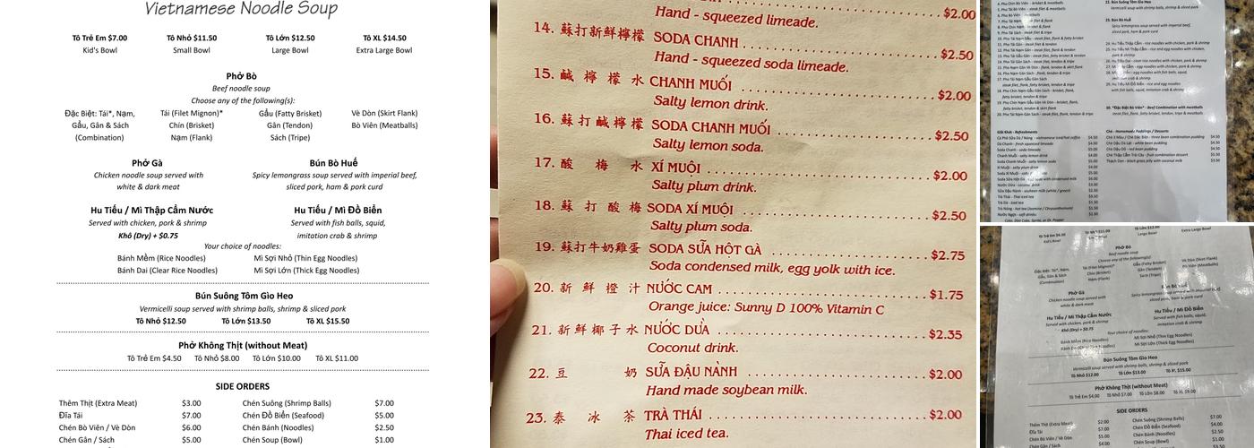 Pho Danh Menu