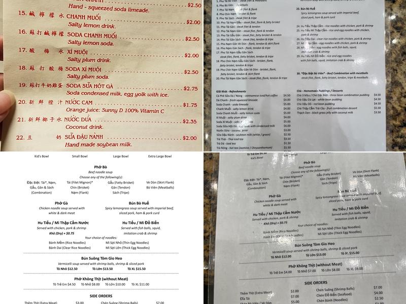 Pho Danh Menu