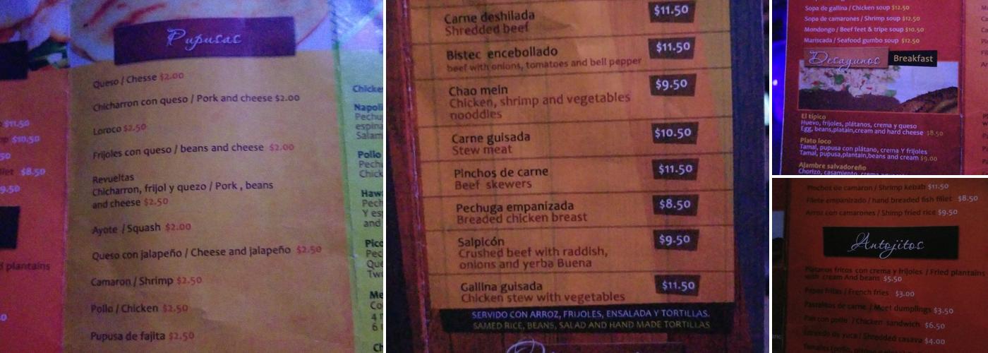 2 Tierras Menu