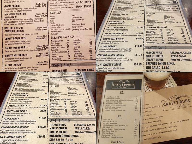 Crafty Burger N' Tap Menu