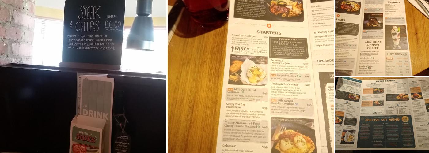 Moor Farm Beefeater Menu