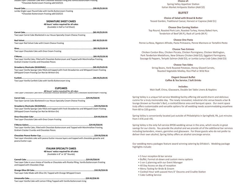 Di Fabio's 9th Street Catering Menu