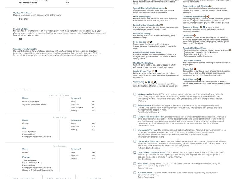 WatersEdge Event & Conference Center Menu