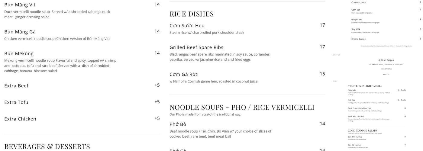 A Bit of Saigon Menu