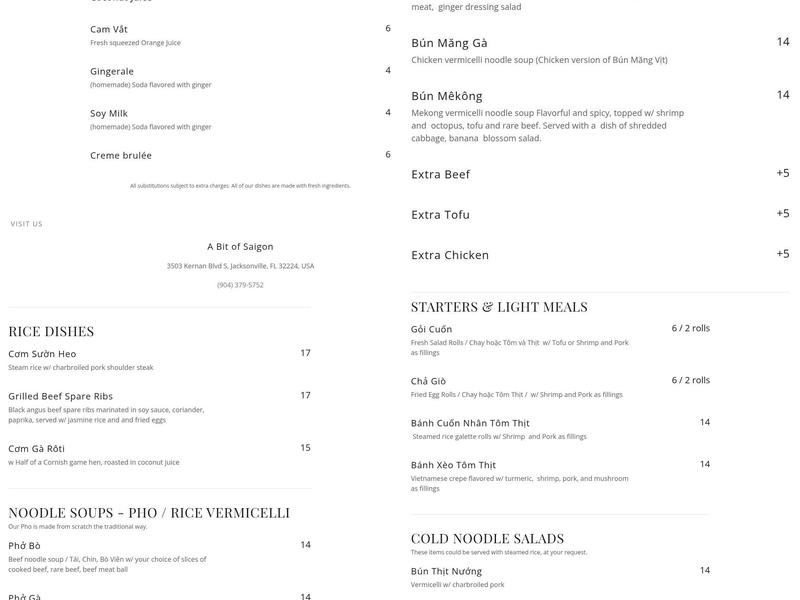 A Bit of Saigon Menu