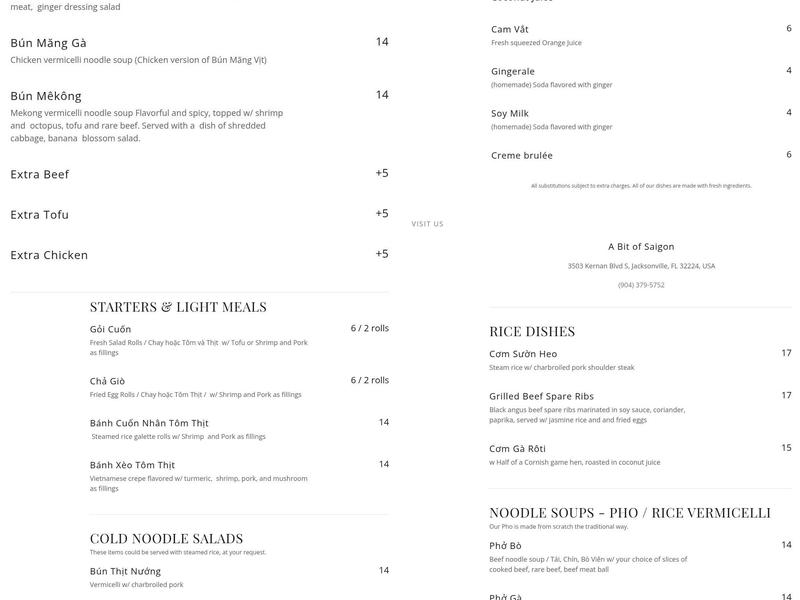 A Bit of Saigon Menu