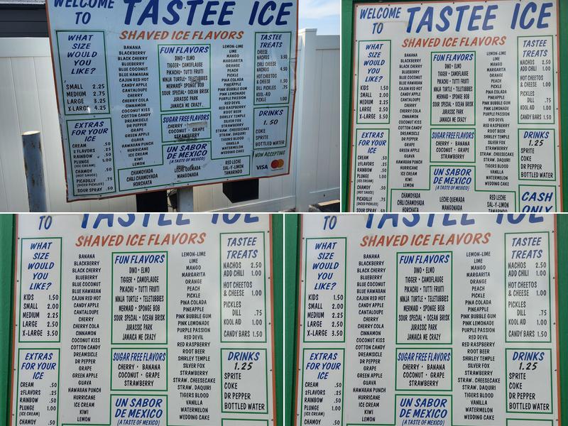 Tastee Ice Menu