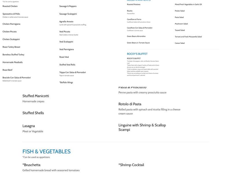 Rocky's Catering Menu