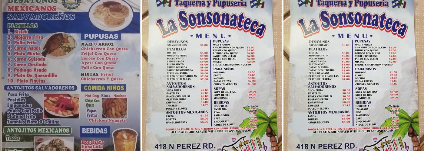 La Sonsonateca Menu