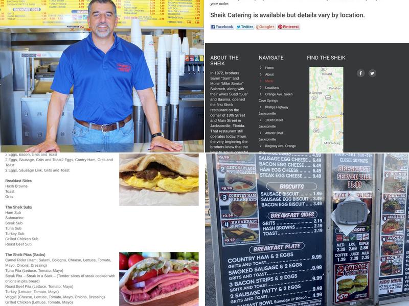 The Sheik Sandwiches and Subs Menu
