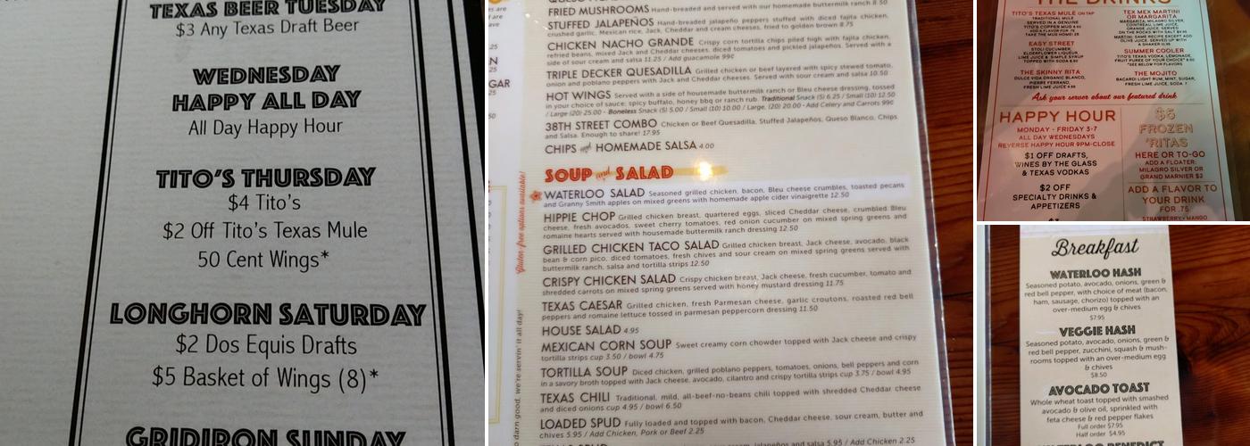 Waterloo Ice House Escarpment Menu