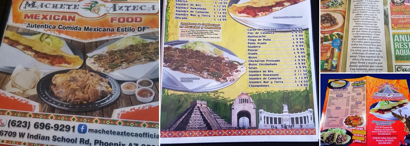 Machete Azteca Menu