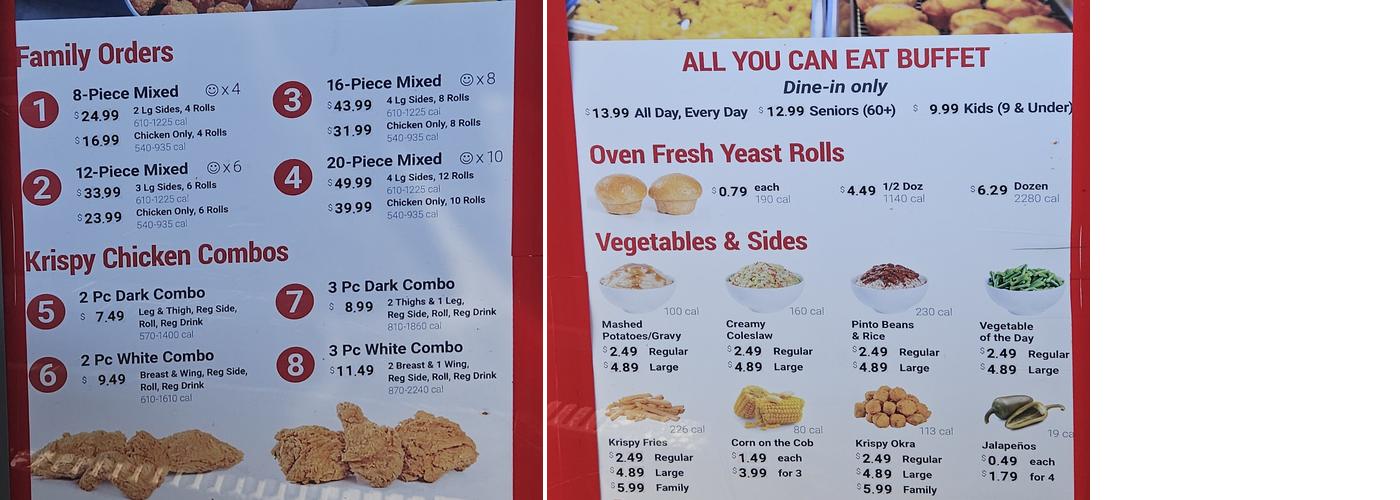 Hartz Chicken Buffet Menu