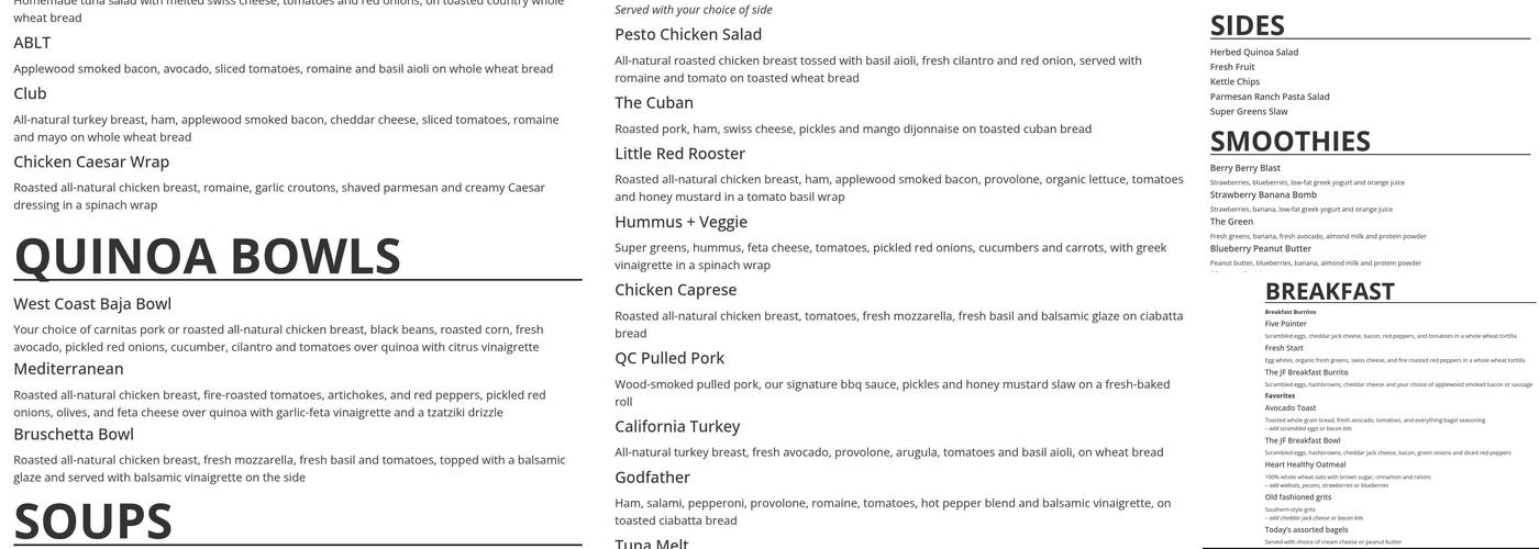 Just Fresh at the YMCA (Cafe and Restaurant) Menu