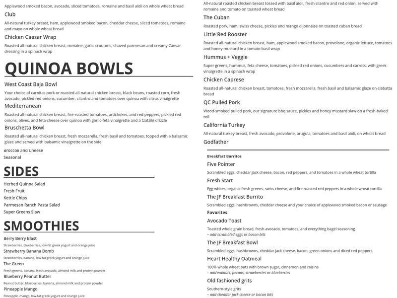 Just Fresh at the YMCA (Cafe and Restaurant) Menu