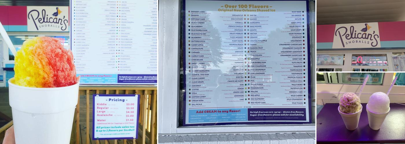 Pelican's SnoBalls of South Charlotte Menu