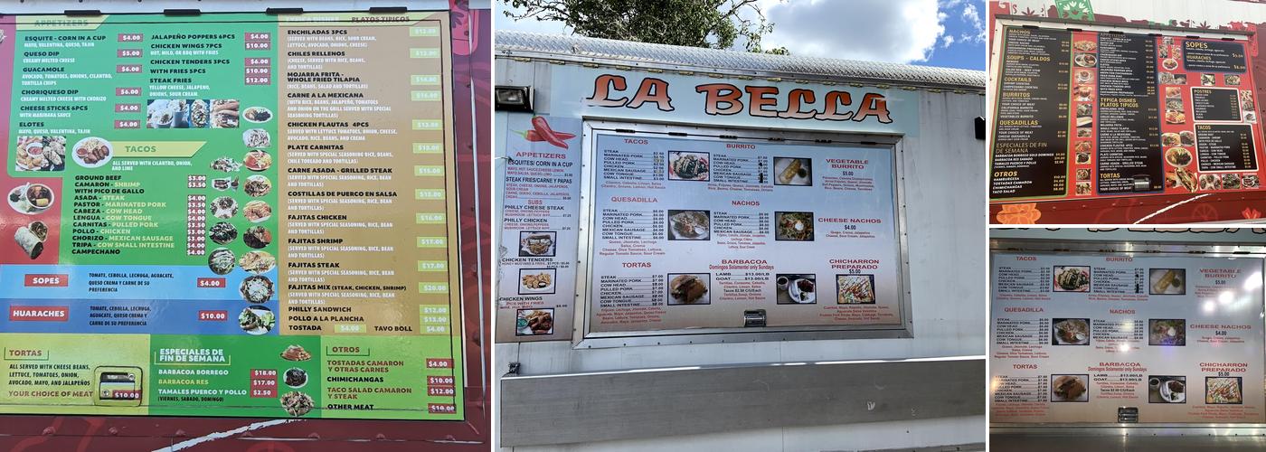 Tacos Bella Menu