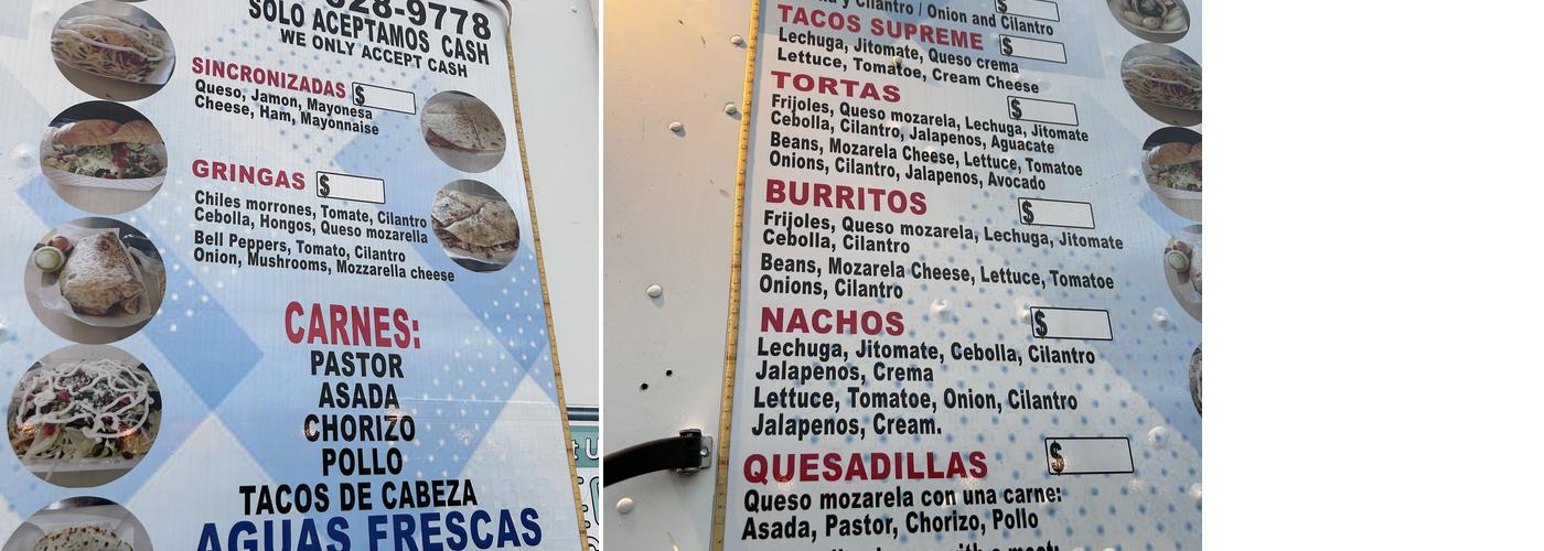Garcias Tacos Menu