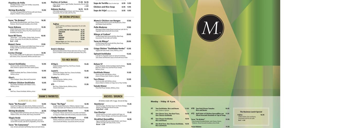 Mi Cocina Menu
