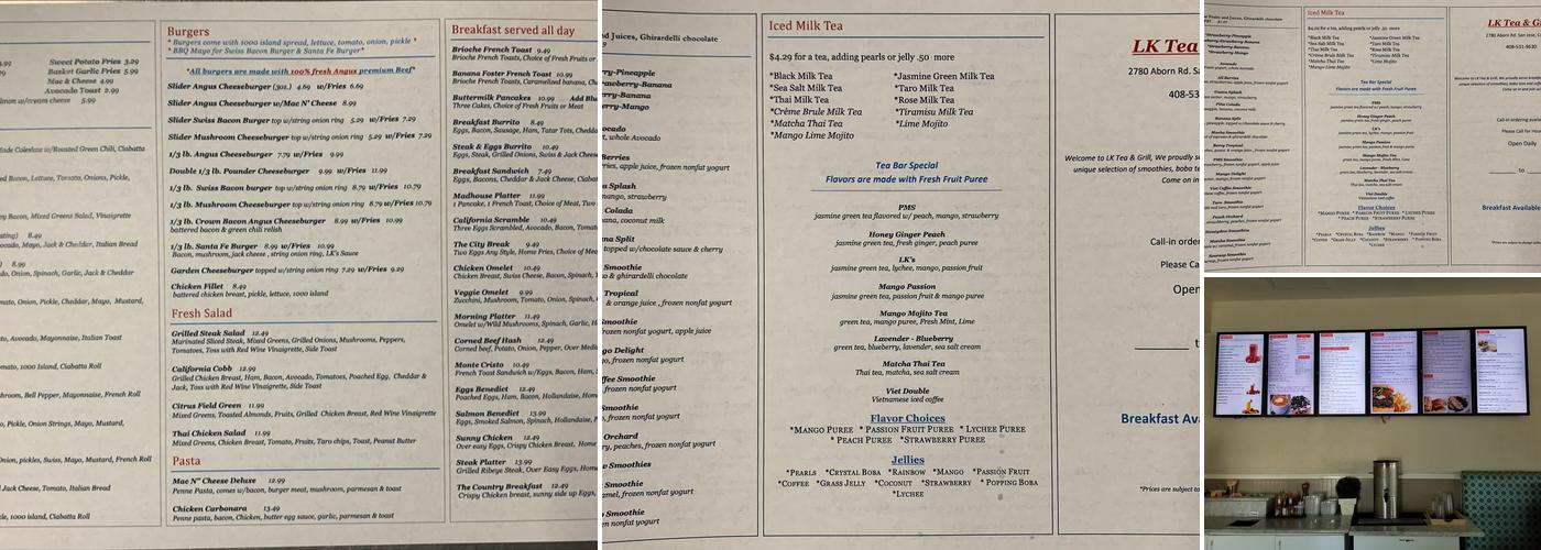 LK Tea & Grill Menu