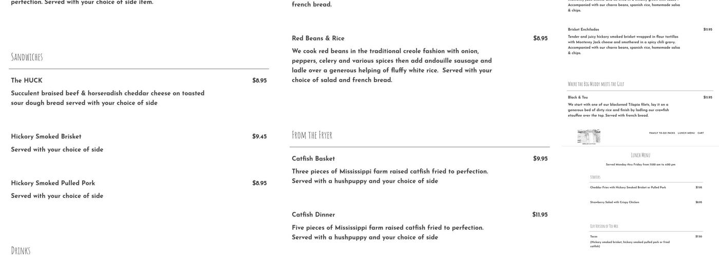 Huck's Hideaway Menu