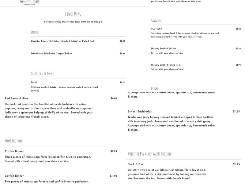 Huck's Hideaway Menu