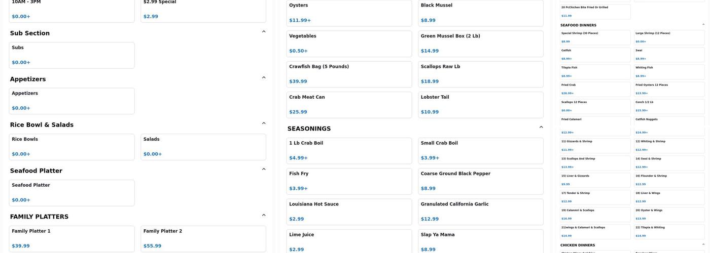 Mr. Shark's Seafood & Chicken Menu